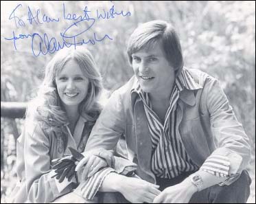 Alan Price and Jill Townsend on set of the film Alfie Darling (1974)